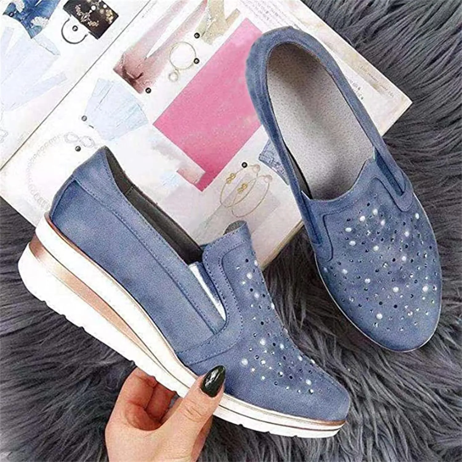 Ladmiple Sneakers For Women Walking Shoes Wide Width Slip On Loafers Comfort Fashion Dressy Casual Summer Glitter Shoes