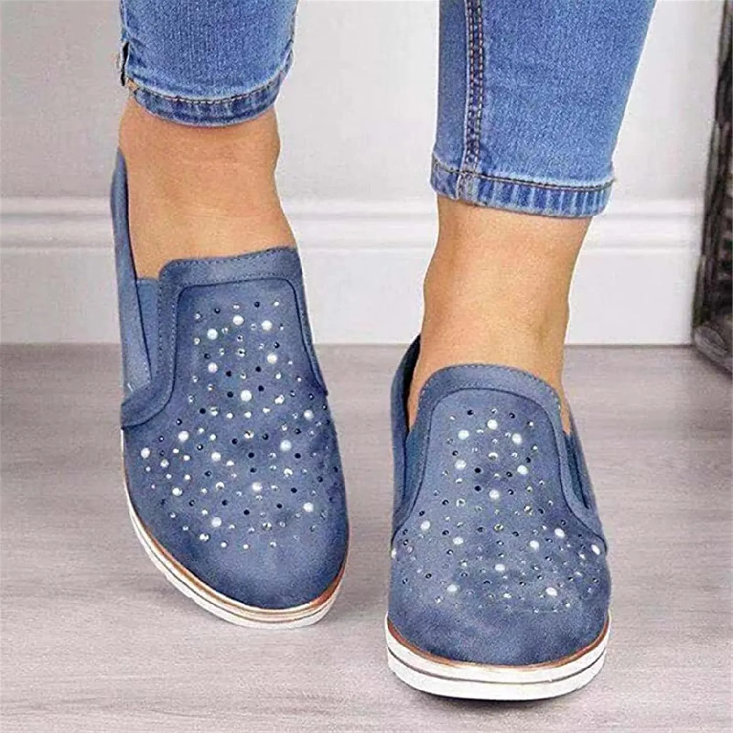 Ladmiple Sneakers For Women Walking Shoes Wide Width Slip On Loafers Comfort Fashion Dressy Casual Summer Glitter Shoes