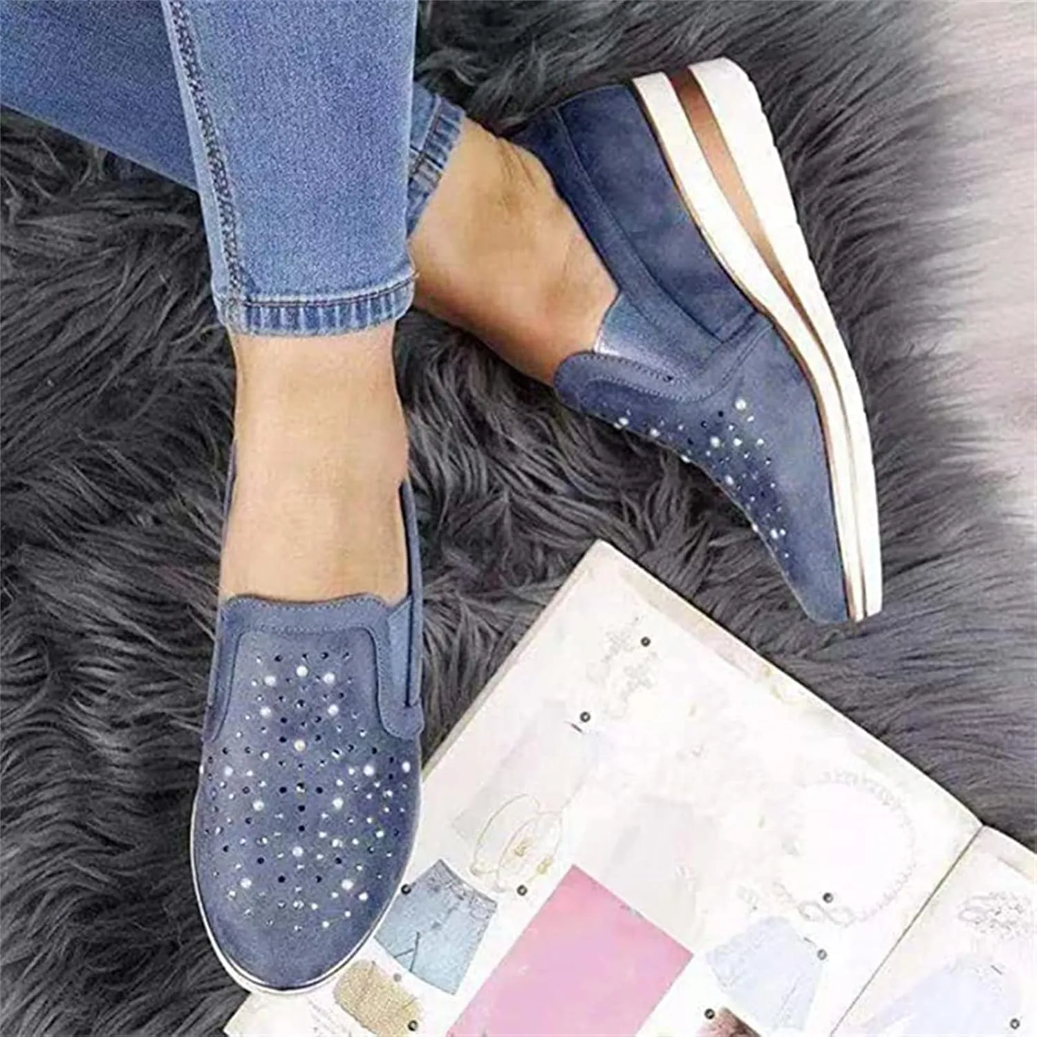 Ladmiple Sneakers For Women Walking Shoes Wide Width Slip On Loafers Comfort Fashion Dressy Casual Summer Glitter Shoes