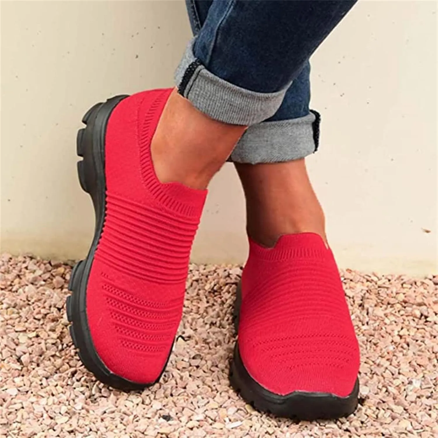 Ladmiple Walking Sneakers For Women Wide Width Slip on Sock Sneakers Fashion Casual Mesh Athletic Running Tennis Shoes