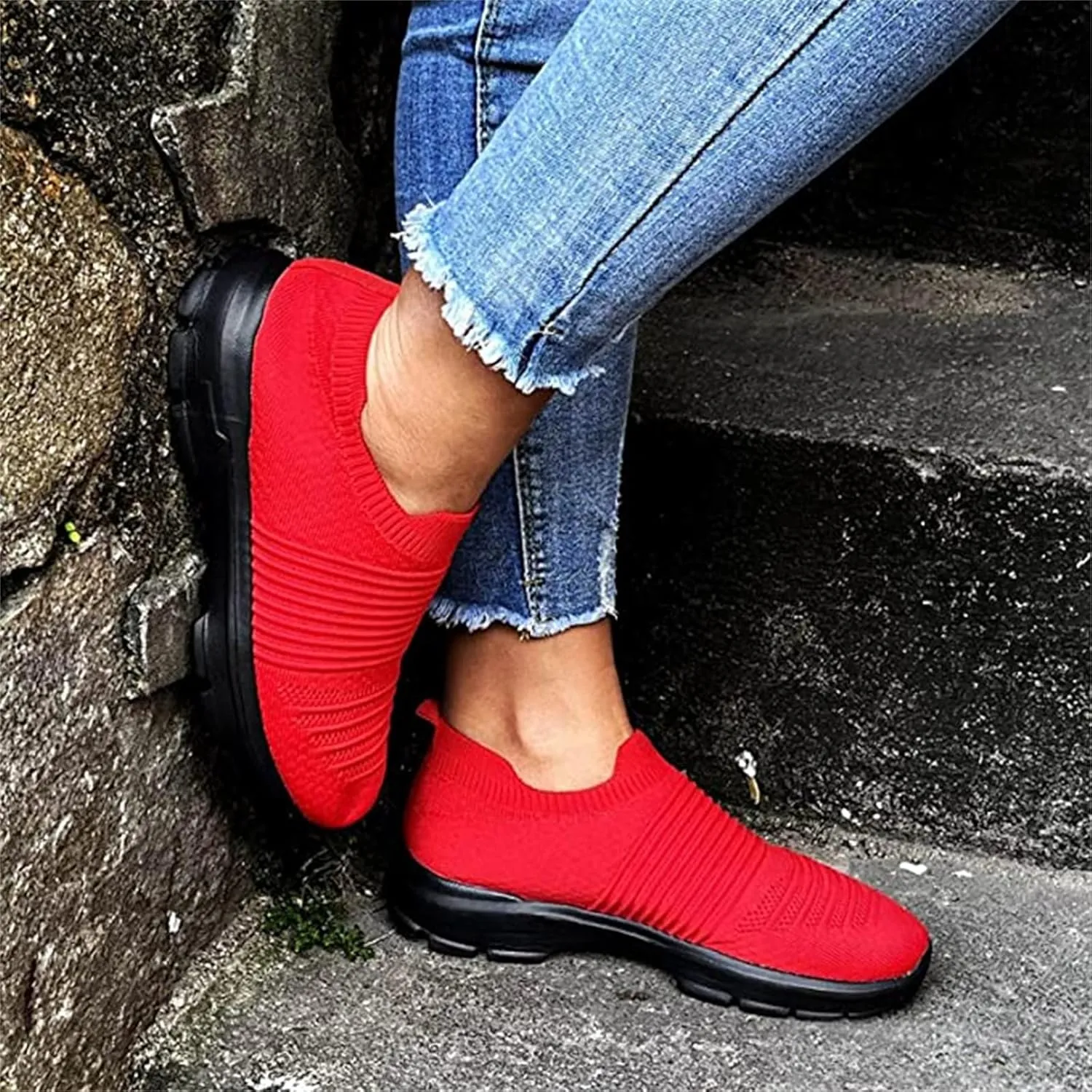 Ladmiple Walking Sneakers For Women Wide Width Slip on Sock Sneakers Fashion Casual Mesh Athletic Running Tennis Shoes