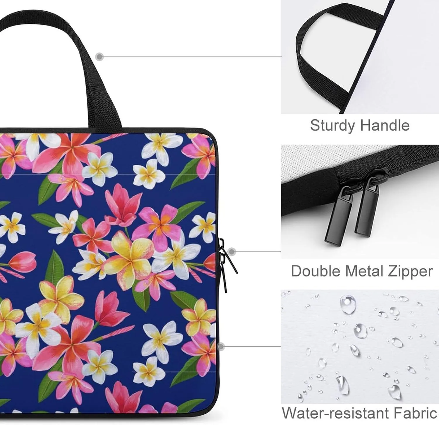 Laptop Sleeve Case Plumeria Floral Handle Bag Shock-proof Office Travel Computer Cover Tote Briefcase