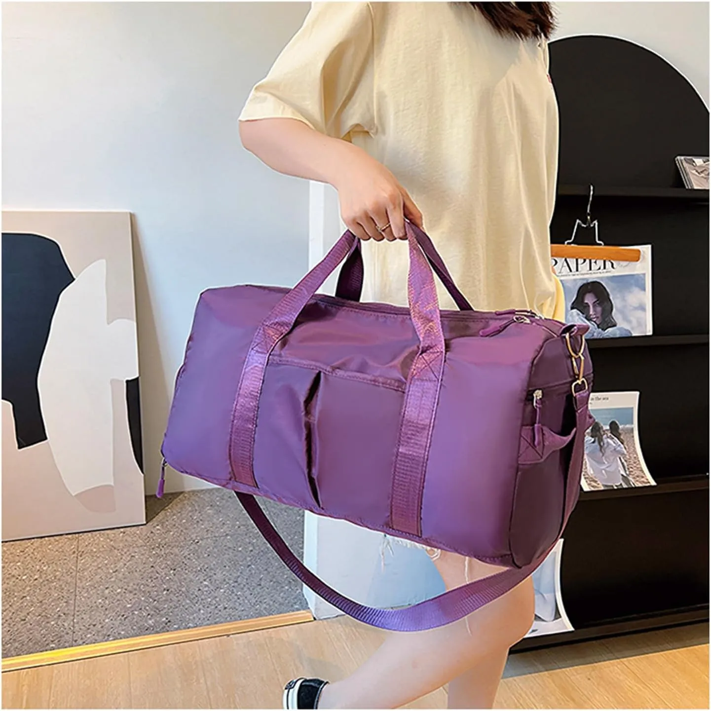 Large Oxford Cloth Shoulder Bag Handbag Crossbody Hobo Bags for Women Ladies Tote Bags with Adjustable Shoulder Strap (Black)