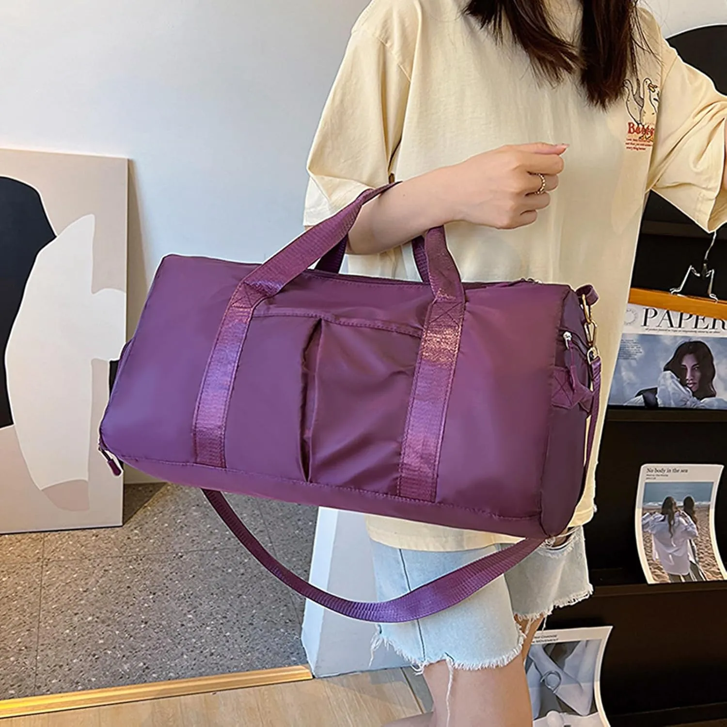 Large Oxford Cloth Shoulder Bag Handbag Crossbody Hobo Bags for Women Ladies Tote Bags with Adjustable Shoulder Strap (Black)