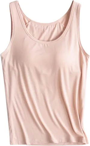Lastesso Tank Tops with Built in Bras Trendy 2024 Summer Tank Top for Women Casual Loose Fit Sleeveless Shirt Casual Homewear