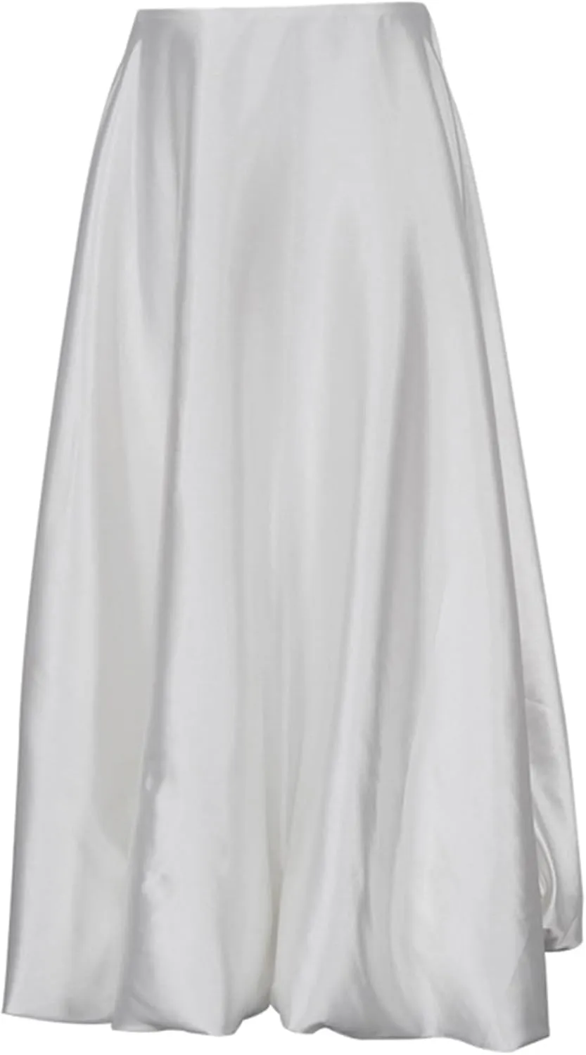 LETSVDO Women's Bubble Skirt Elastic Waist Pleated Sparkly Metallic Silver Balloon Ruffle A Line Flowy Maxi Skirts