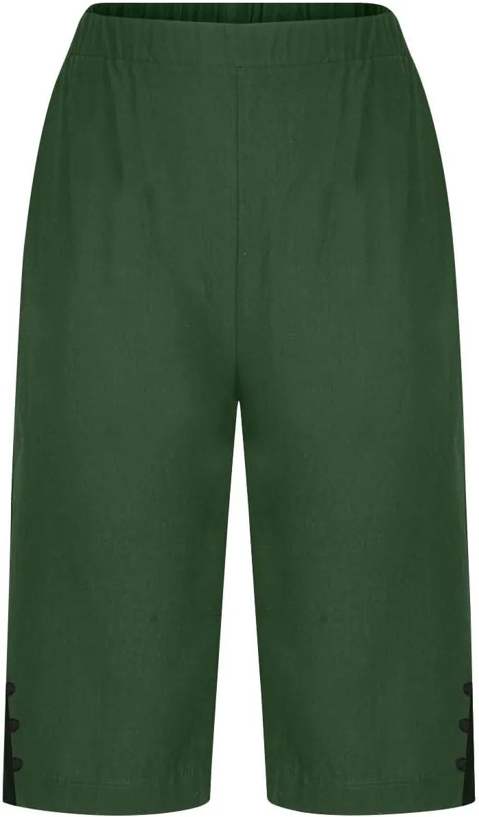 Linen Bermuda Shorts for Women Knee Length Casual Summer Linen Capri Pants Lightweight Beach Shorts with Pockets