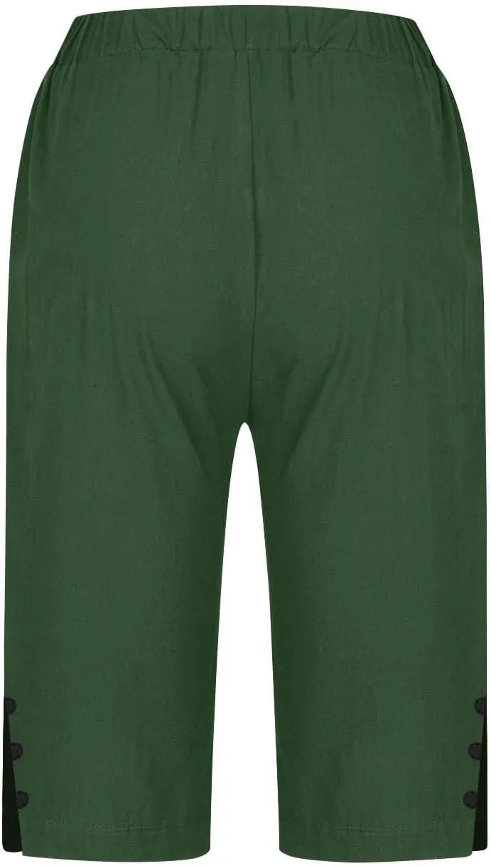 Linen Bermuda Shorts for Women Knee Length Casual Summer Linen Capri Pants Lightweight Beach Shorts with Pockets