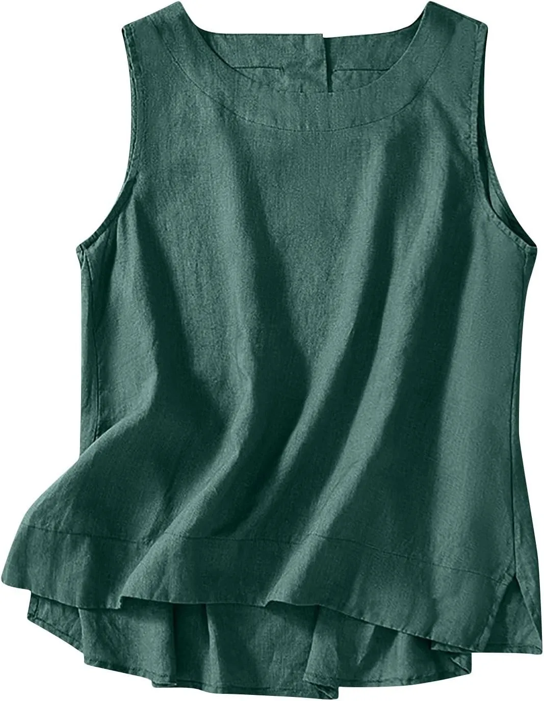 Linen Tank Tops for Women Loose Fit Cropped Slit Sleeveless Shirts Casual Basic Camisole Blouses 2025 Summer Tanks