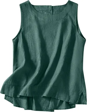 Linen Tank Tops for Women Loose Fit Cropped Slit Sleeveless Shirts Casual Basic Camisole Blouses 2025 Summer Tanks