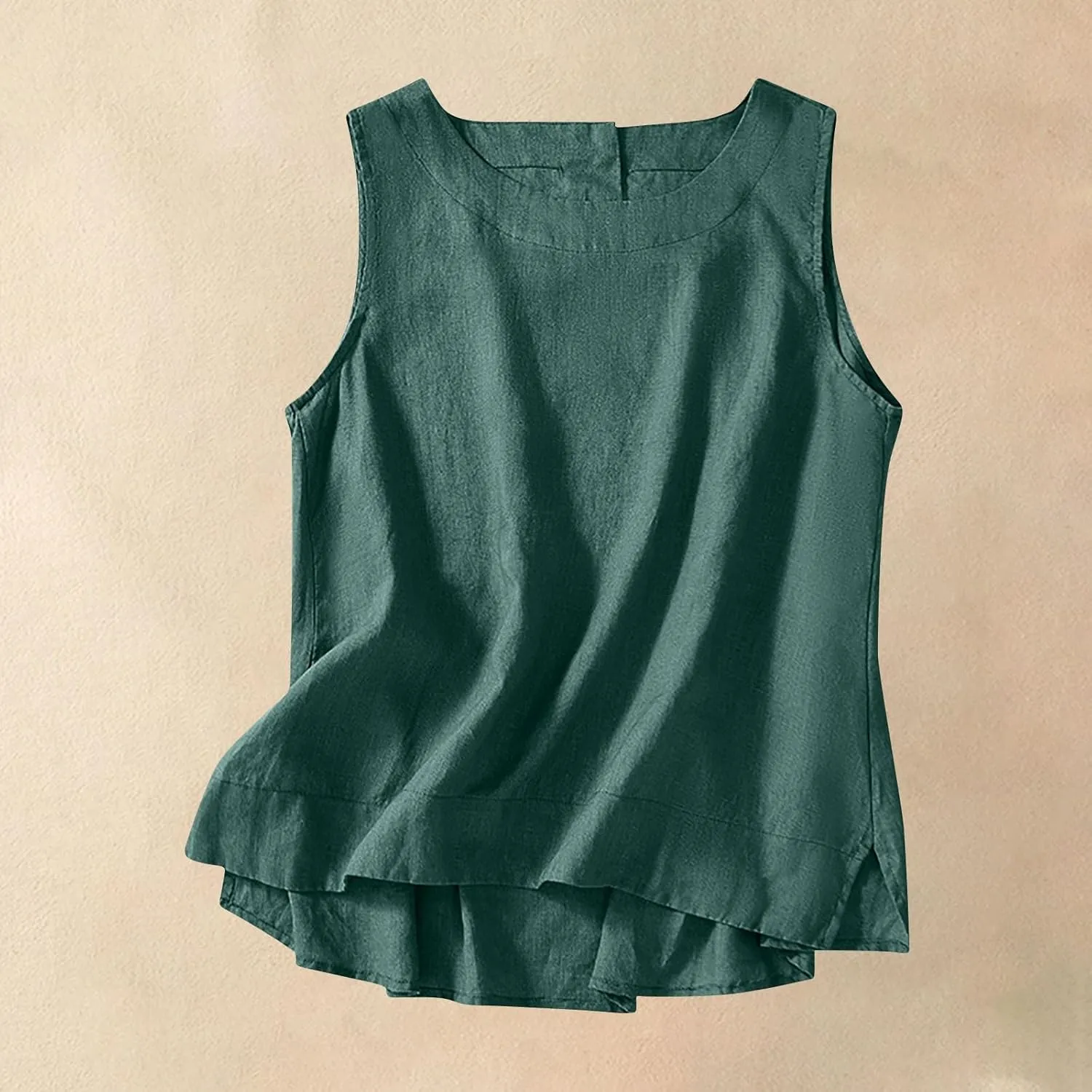 Linen Tank Tops for Women Loose Fit Cropped Slit Sleeveless Shirts Casual Basic Camisole Blouses 2025 Summer Tanks