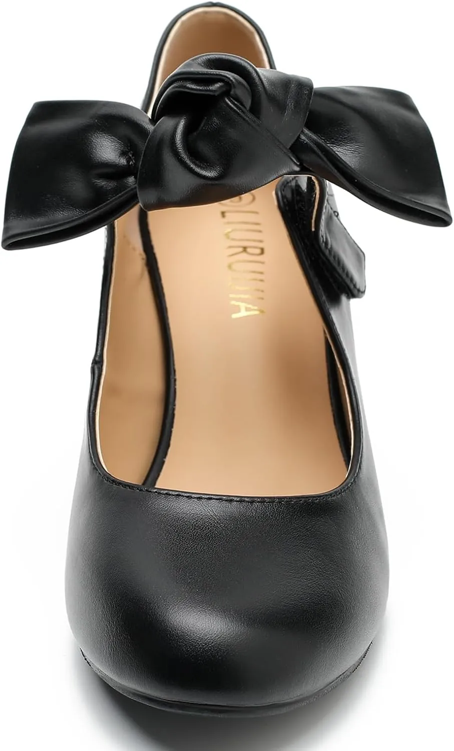 LIURUIJIA Women's Bow Heels Mary Jane Kitten Heel Pumps Round Toe Low Heels Ankle Strap Wedding Evening Party Dress Shoes