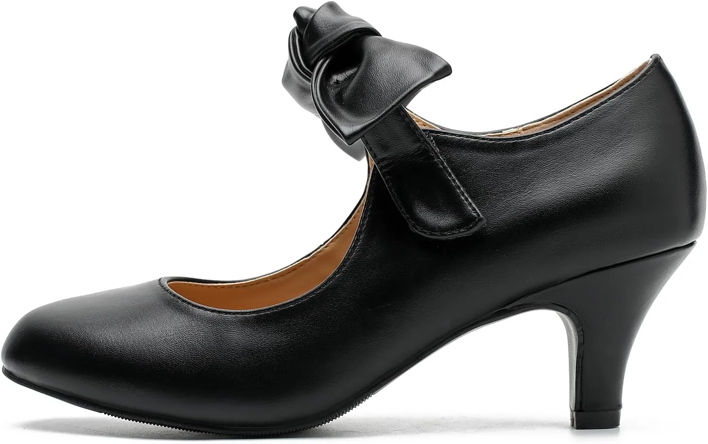 LIURUIJIA Women's Bow Heels Mary Jane Kitten Heel Pumps Round Toe Low Heels Ankle Strap Wedding Evening Party Dress Shoes