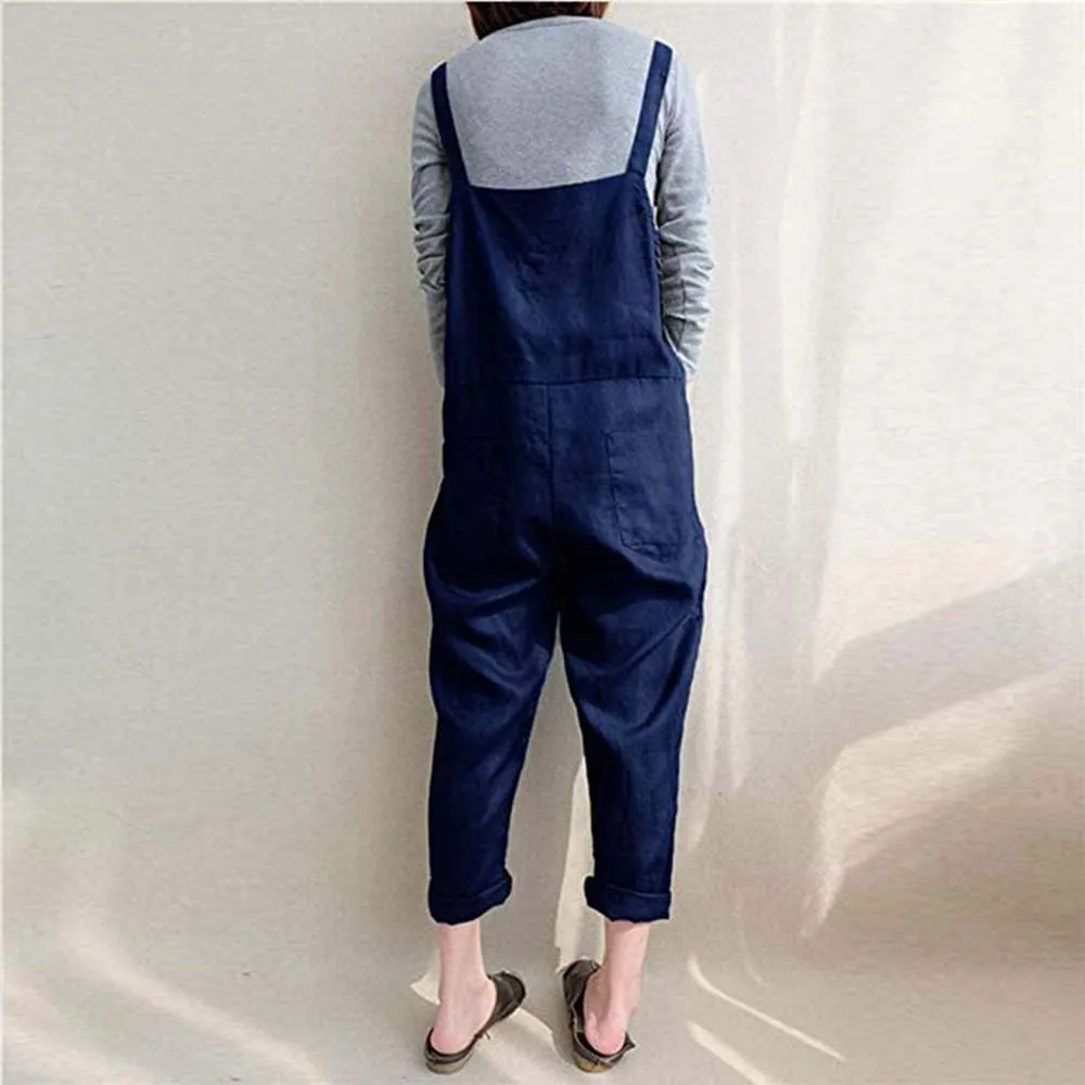 Lncropo Women's Baggy Overalls Linen Jumpsuit Rompers Harem Wide Leg Casual Pants