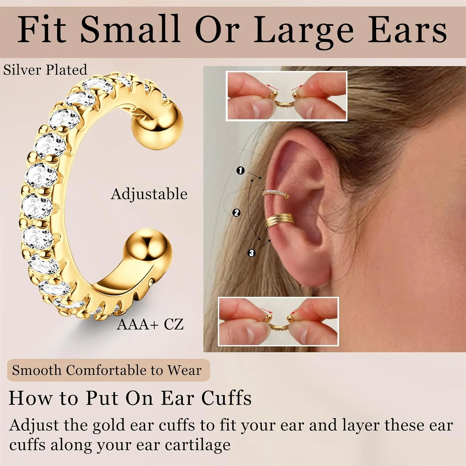 LOLIAS    for Women Non Piercing Gold Ear Cuffs    Ear Cuff for Non Pierced Ears Clip on Cartilage Earring   Lightweight