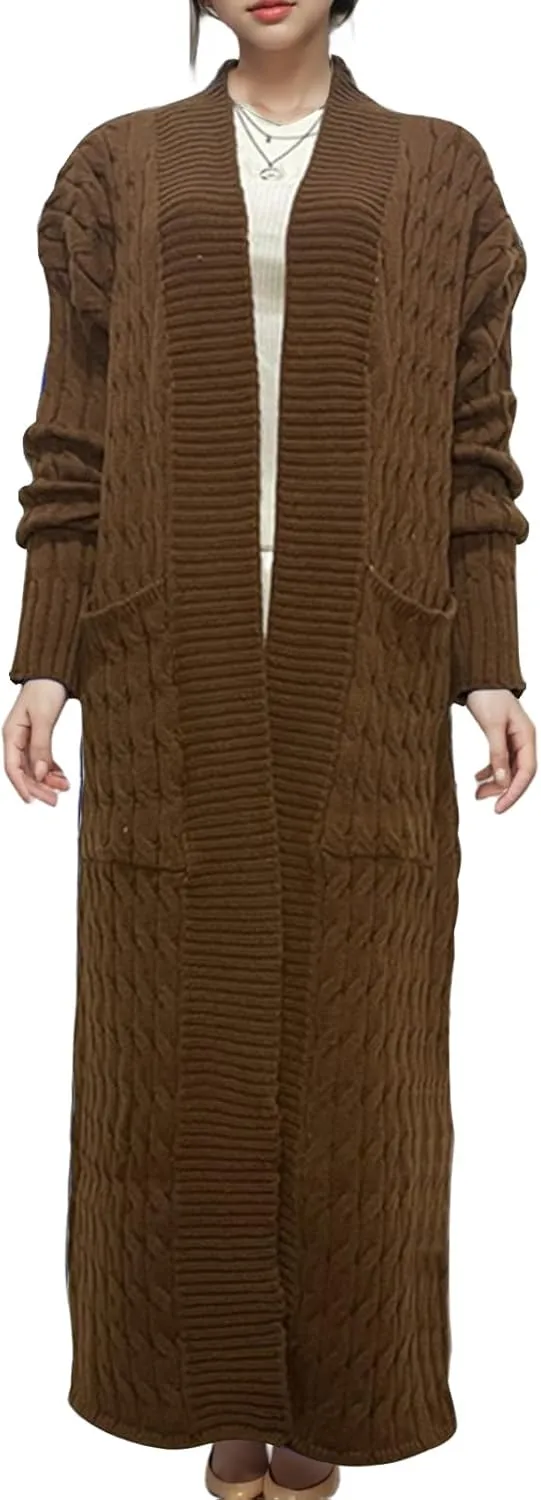 Long Sweaters for Women Open Front Long Sleeve Plus Size Chunky Cable Knit Duster Cardigans with Pockets
