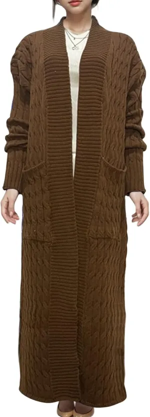 Long Sweaters for Women Open Front Long Sleeve Plus Size Chunky Cable Knit Duster Cardigans with Pockets