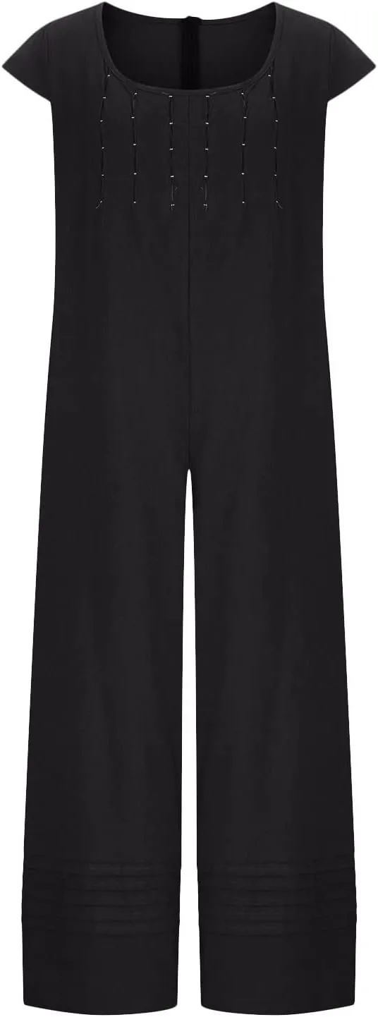 Loose Fit Pants for Women Fall Summer Linen Straight Leg Plain Long Leg Overalls Pants Rompers Women 2024 Fashion