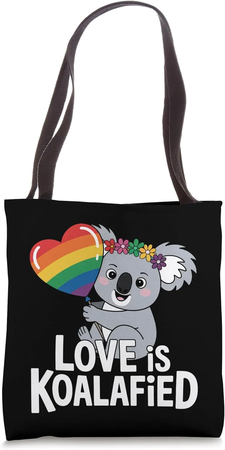 Love Is Koalafied Koala Hugging Rainbow Heart Balloon Tote Bag