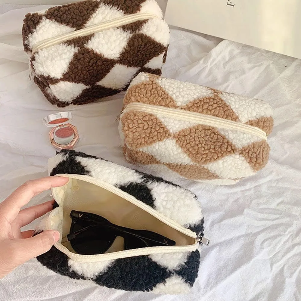 Makeup Bags for Women Girl Zipper Cosmetic Pouch Large Travel Canvas Make Up Organizer Toiletry Bag Travel Toiletry Bag Coffee Grid
