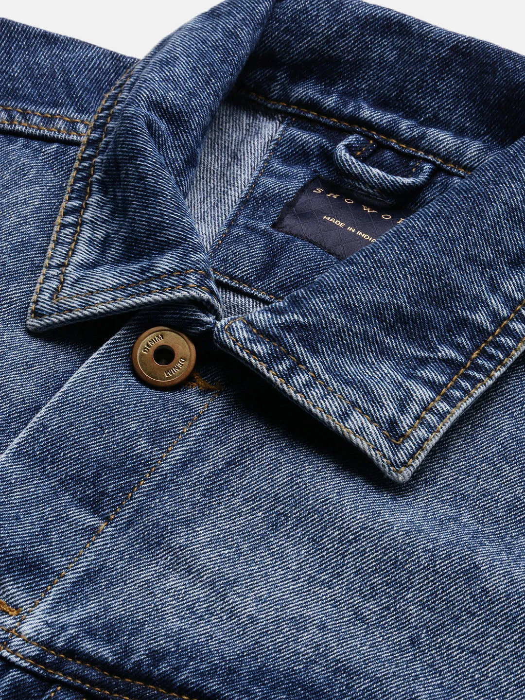 Men Blue Washed Windcheater Crop Denim Jacket