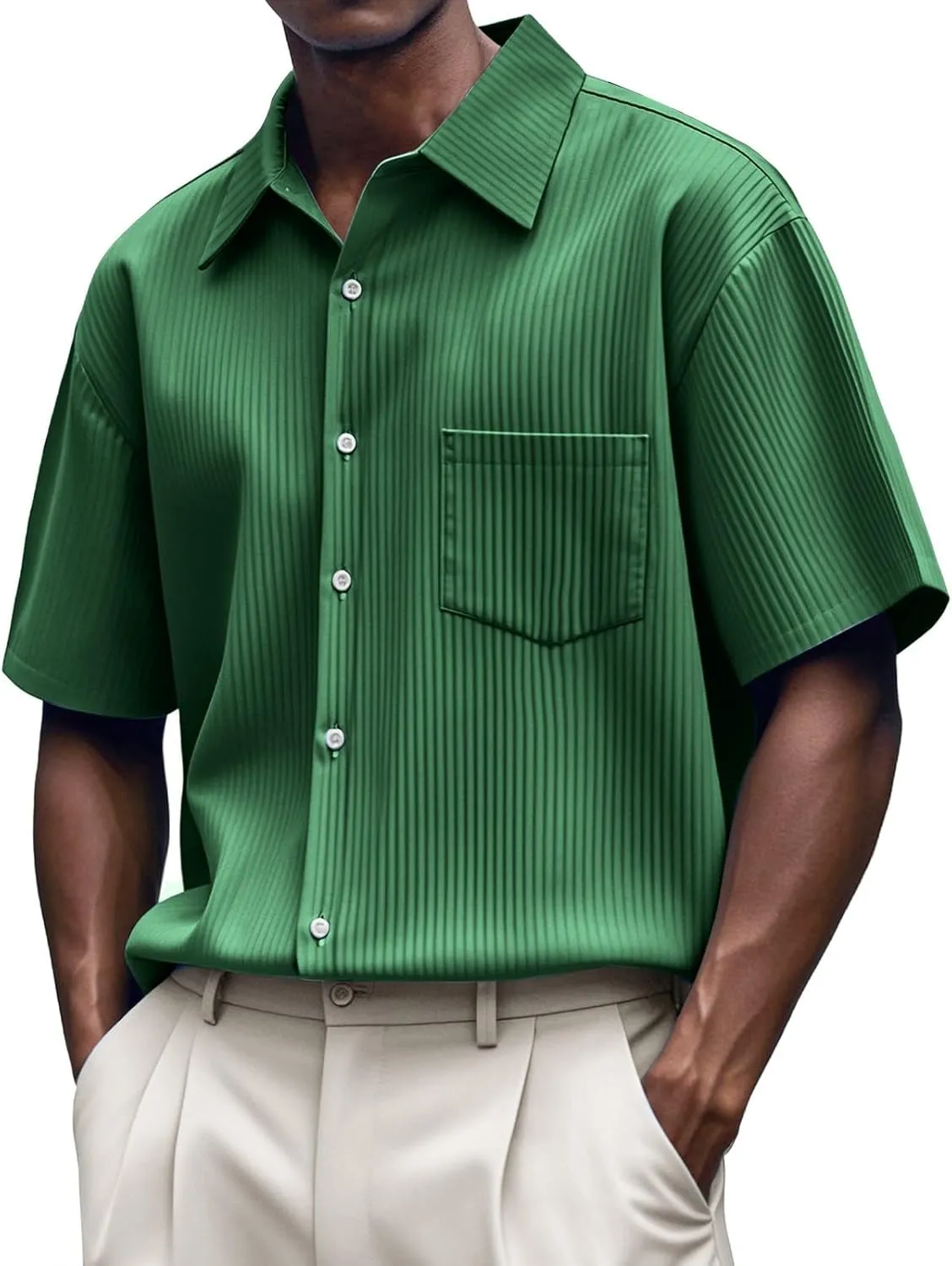 Men's Casual Half Sleeve Striped Shirts Button Down Short Sleeve Blouse Summer Beach Hawaiian Wedding Party Shirt