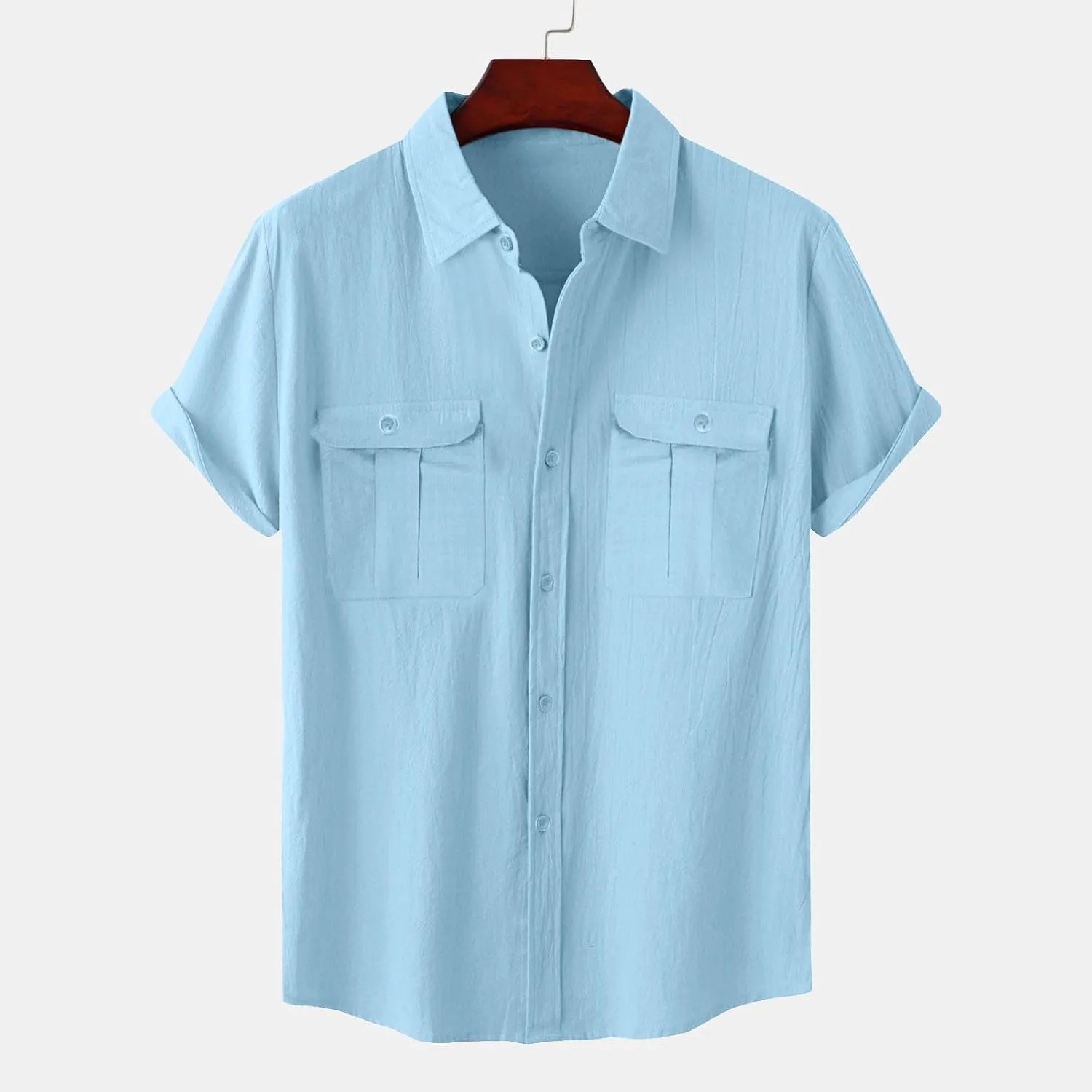 Mens Linen Shirts Short Sleeve Button Down Casual Fishing Shirt Business Dress Clothing Cuban Camp Shirts Summer Tops