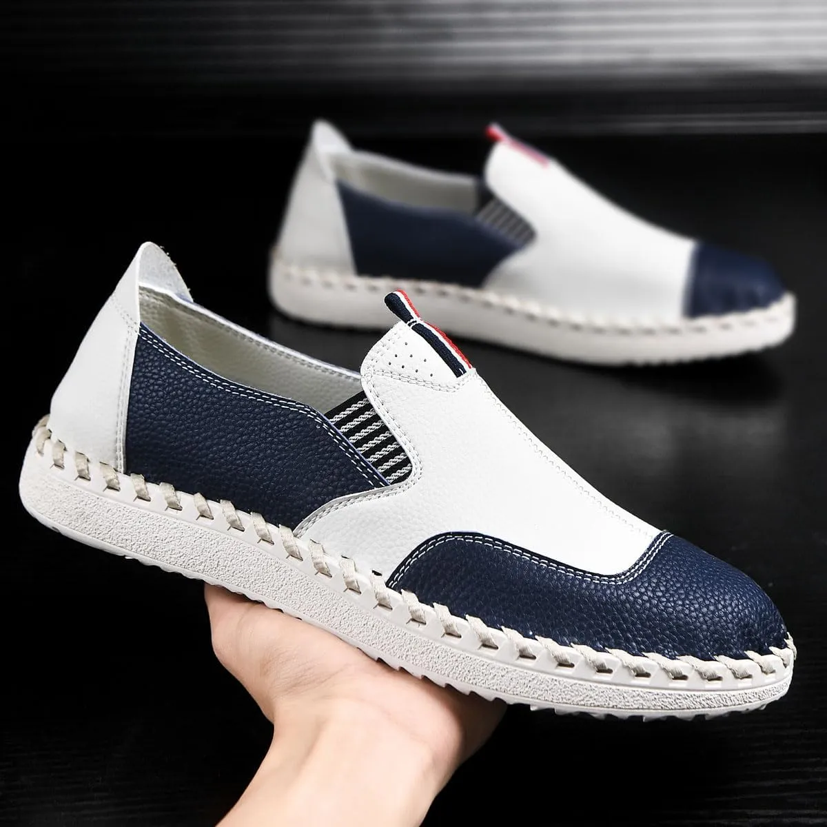 Men's Slip on Oxfords Boat Shoes Casual Leather Loafers Walking Sneakers Breathable Driving Dress Business Wokr Shoes