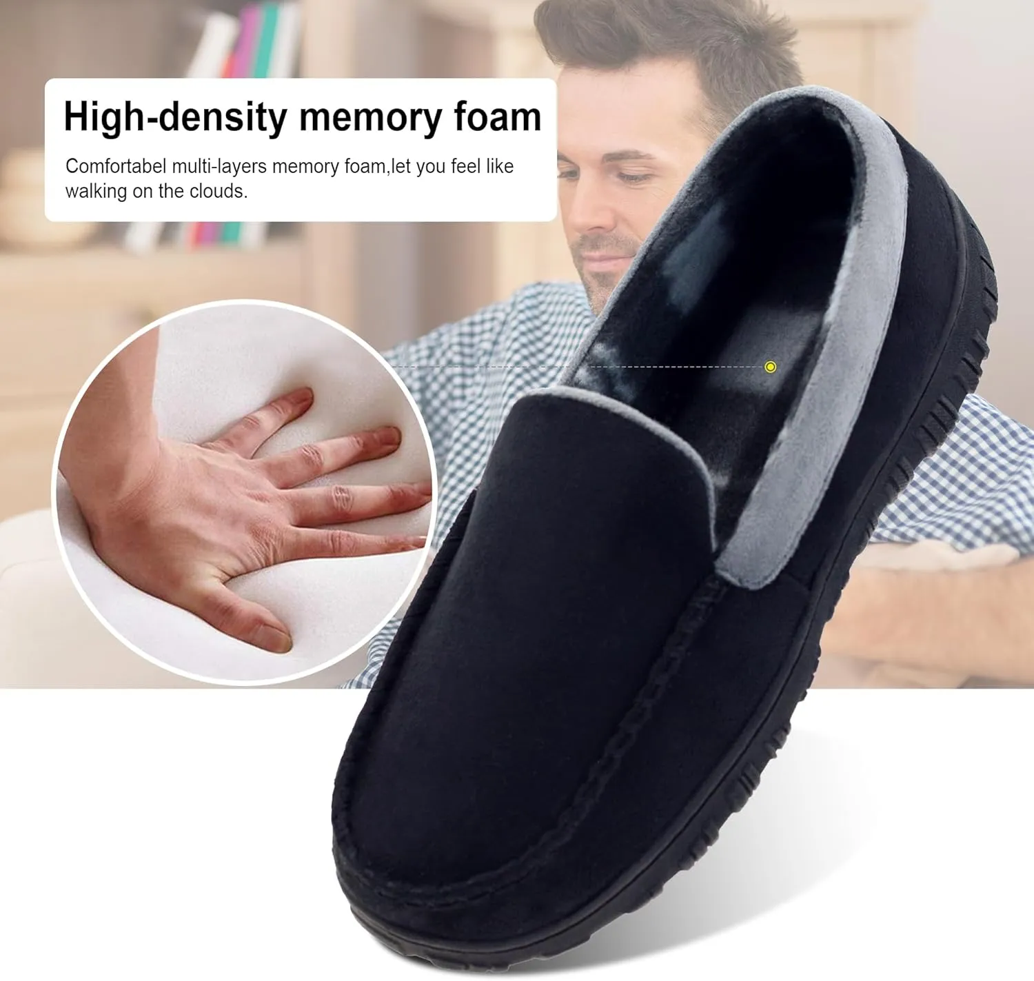 Mens Slippers Moccasins for Men Breathable Memory Foam House Shoes Indoor Outdoor