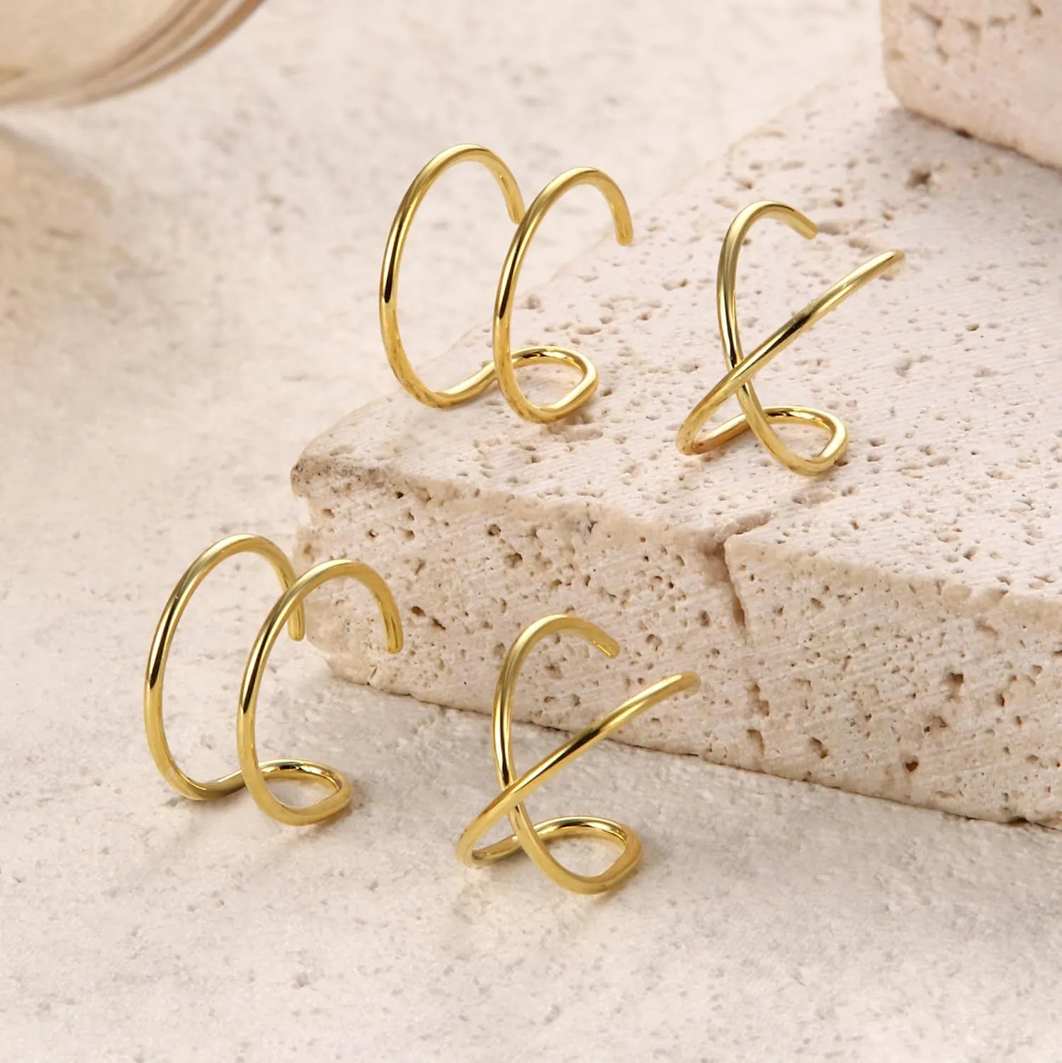 Milacolato 4Pcs 925 Sterling Silver Ear Cuffs: Adjustable Non Piercing Cuff Earrings Minimalist Fake Helix Cartilage Earcuff, Dainty Clip-on Earrings Hypoallergenic with 14K Gold Plating for Women Men