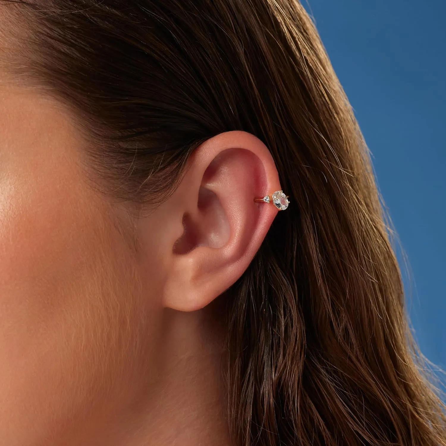 MILLA Ear Cuffs Non Piercing, Birthstone Jewelry, 14K Gold Plated over 925 Sterling Silver Half Hoop Dainty Earrings for Women Trendy with CZ Stones, Lightweight and Hypoallergenic