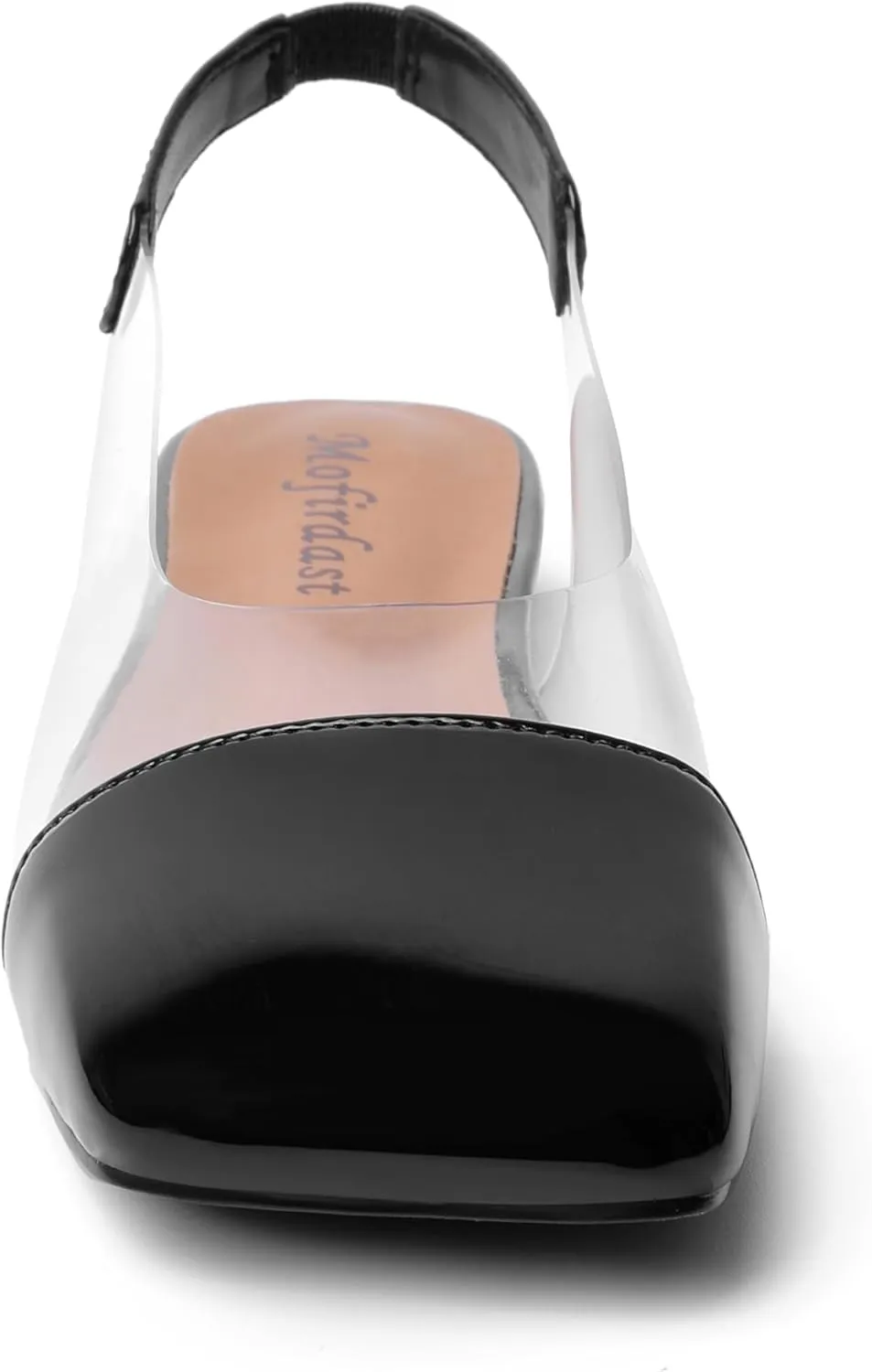 Mofirdast Clear Flats Sandals for Women Square Toe Slingback Flats with Transparent Ankle Strap for Work Weddings Parties