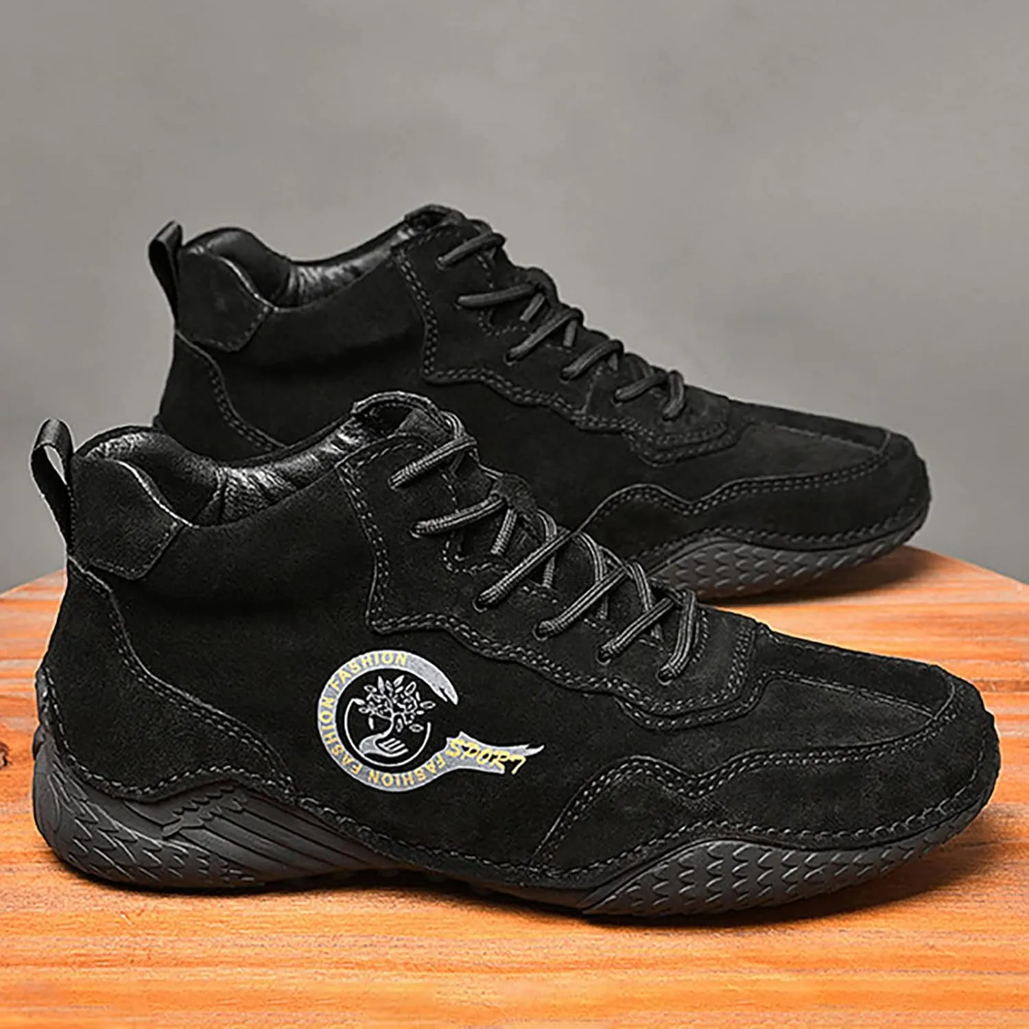 New Spring and Men's Leather Shoes Korean Fashion Lace Up Short Boots Shoe Big Sneaker Slippers Men