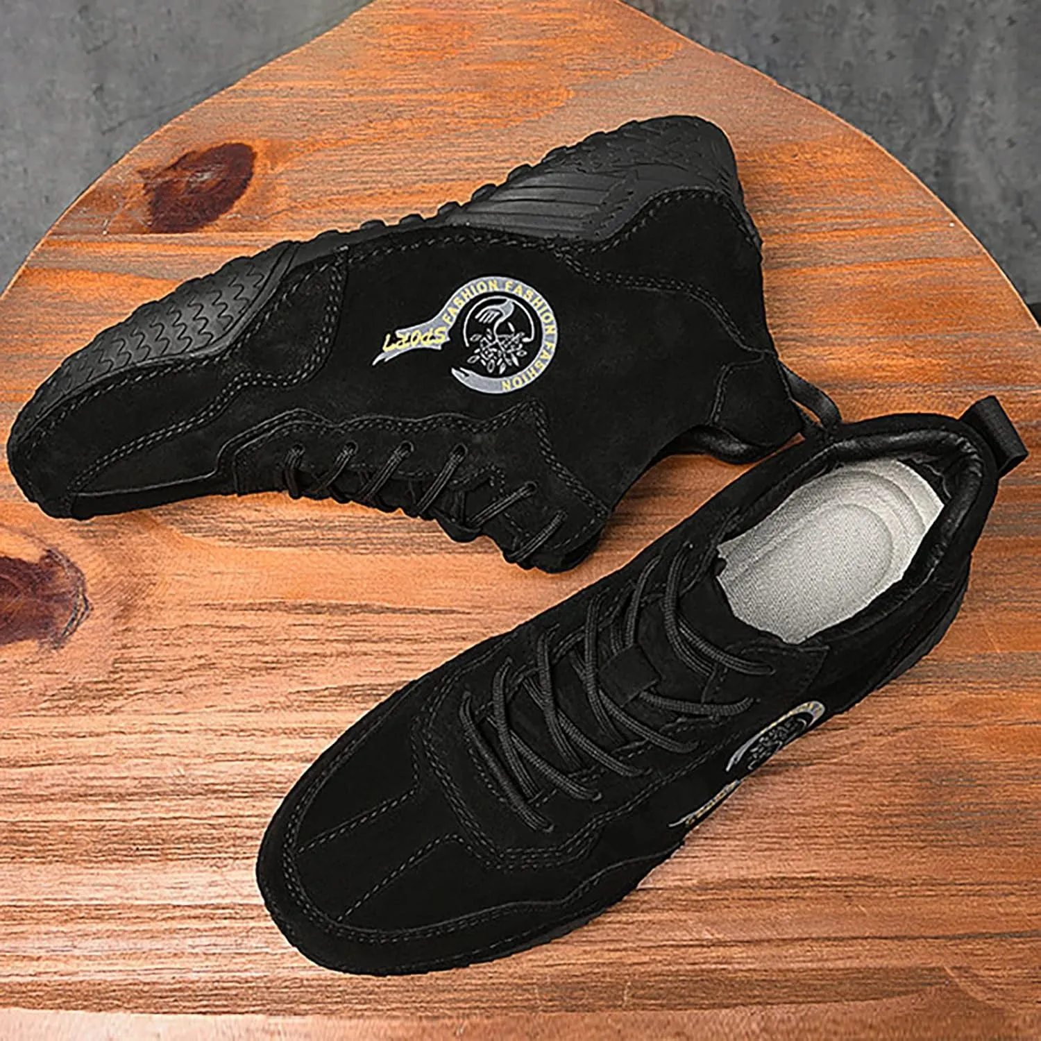 New Spring and Men's Leather Shoes Korean Fashion Lace Up Short Boots Shoe Big Sneaker Slippers Men