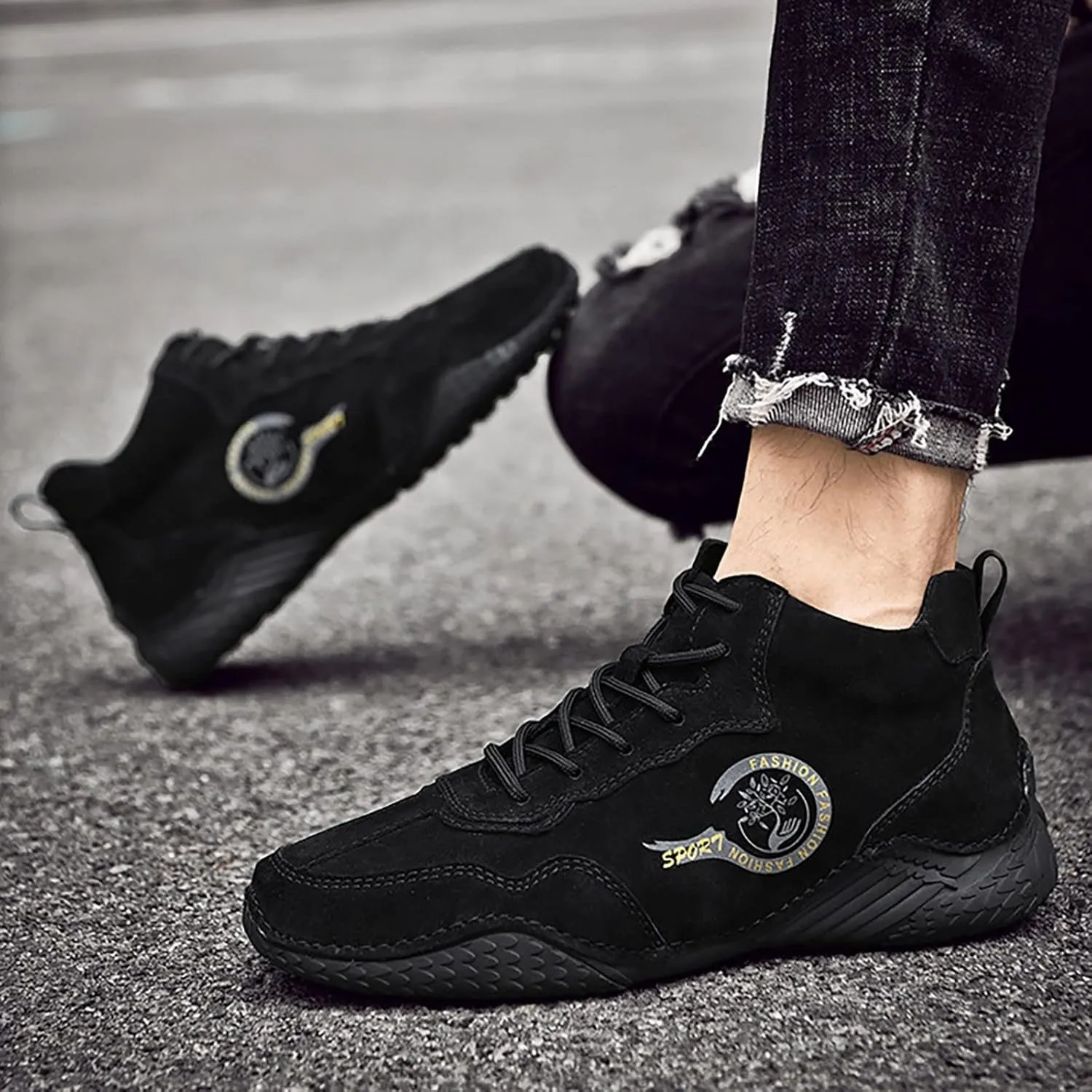 New Spring and Men's Leather Shoes Korean Fashion Lace Up Short Boots Shoe Big Sneaker Slippers Men