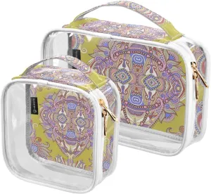 Ornamental Floral Paisley 2 Pieces Clear Makeup Cosmetic Bags for Traveling Vacation Organizing, Toiletry Bags for Women Men, PVC Waterproof Travel Organizer
