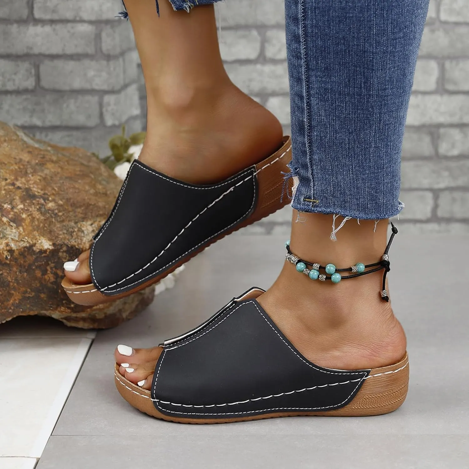Orthopedic Sandals for Women Comfortable Dressy Casual Slides Wedge Slippers Open Toe Indoor Yoga Mat San