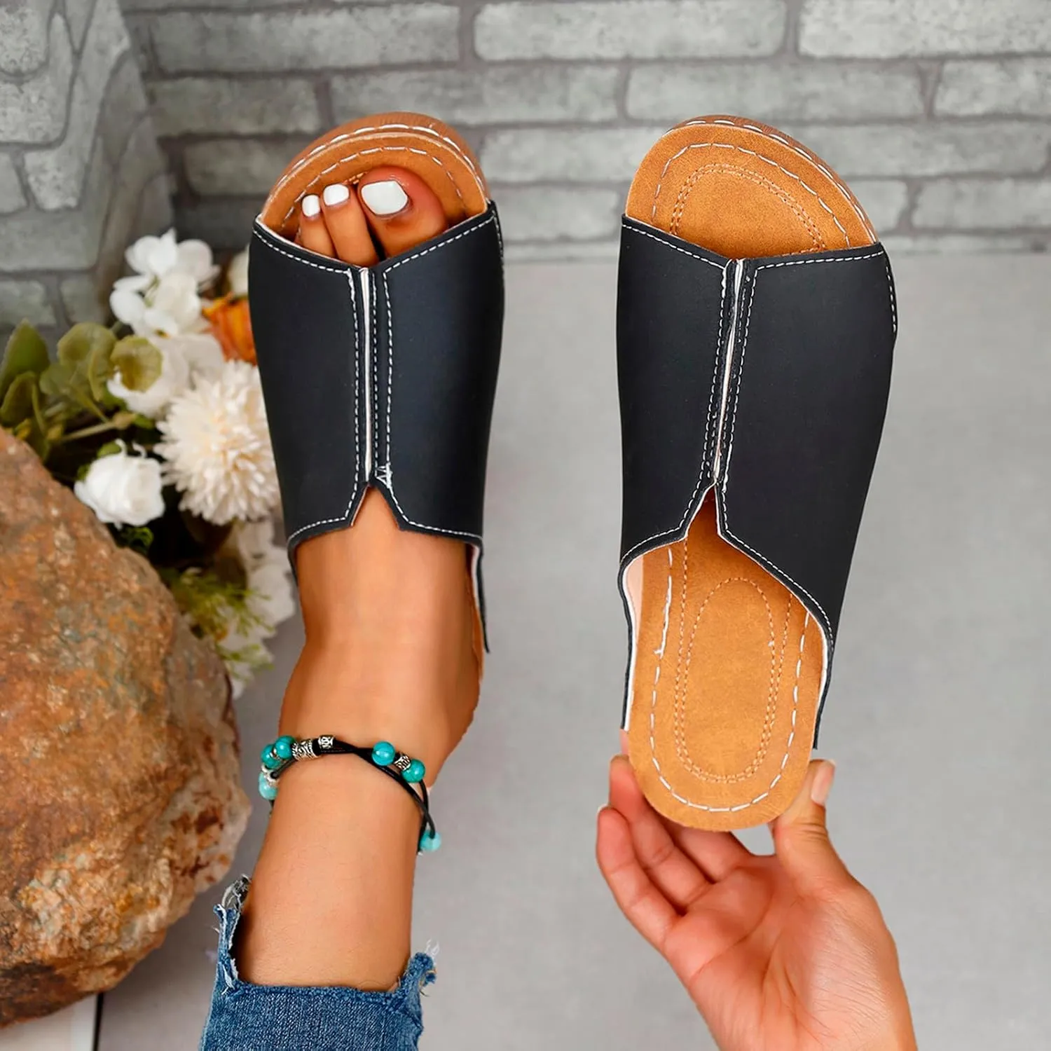 Orthopedic Sandals for Women Comfortable Dressy Casual Slides Wedge Slippers Open Toe Indoor Yoga Mat San