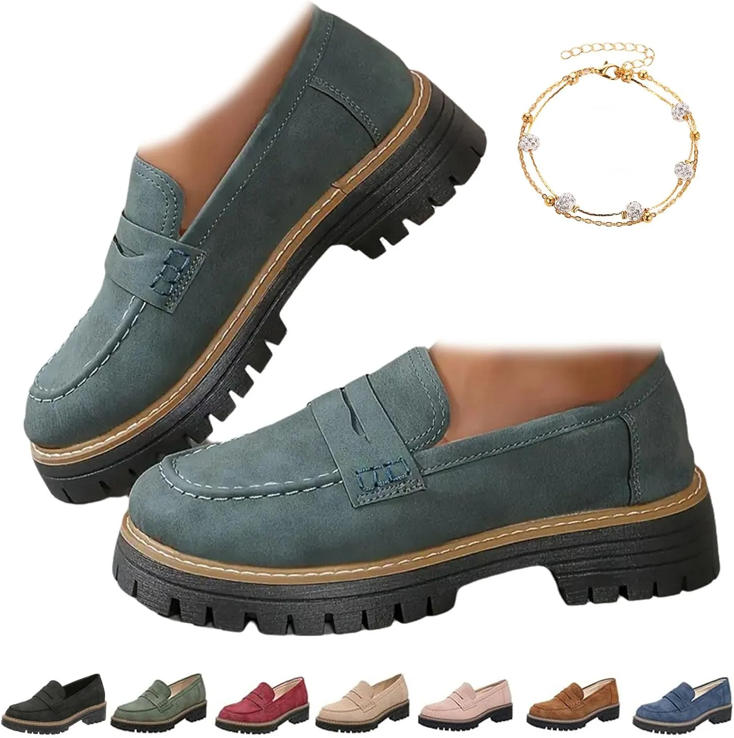 Orthoture Orthopedic Platform Loafers, Lug Sole Loafers for Women, Womens Round Toe Walking Shoe,Slip on Shoes