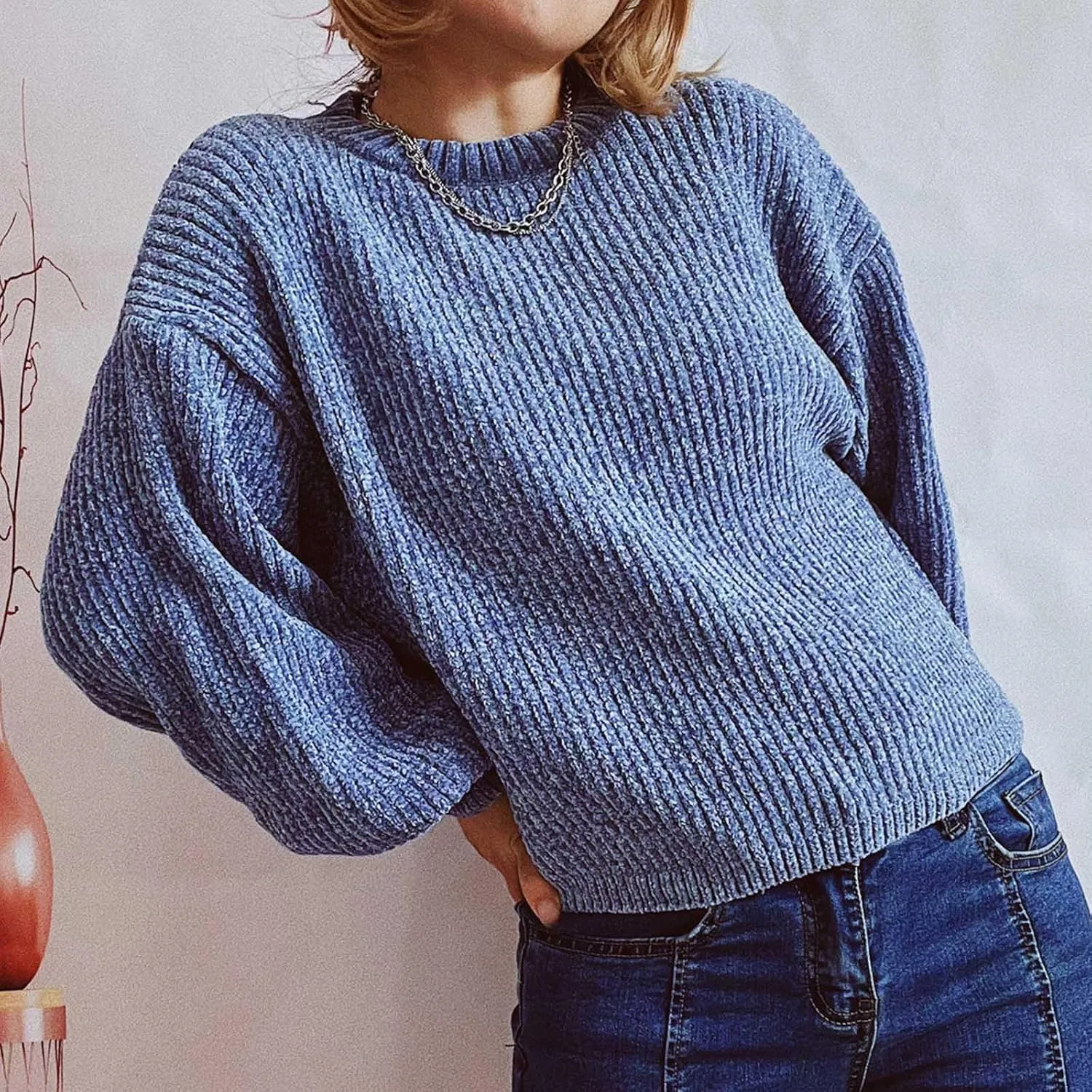Oversized Sweater for Women Fall Casual Dressy Long Sleeve Sweater Crewneck Cable Knit Sweaters Chunky Warm Pullover