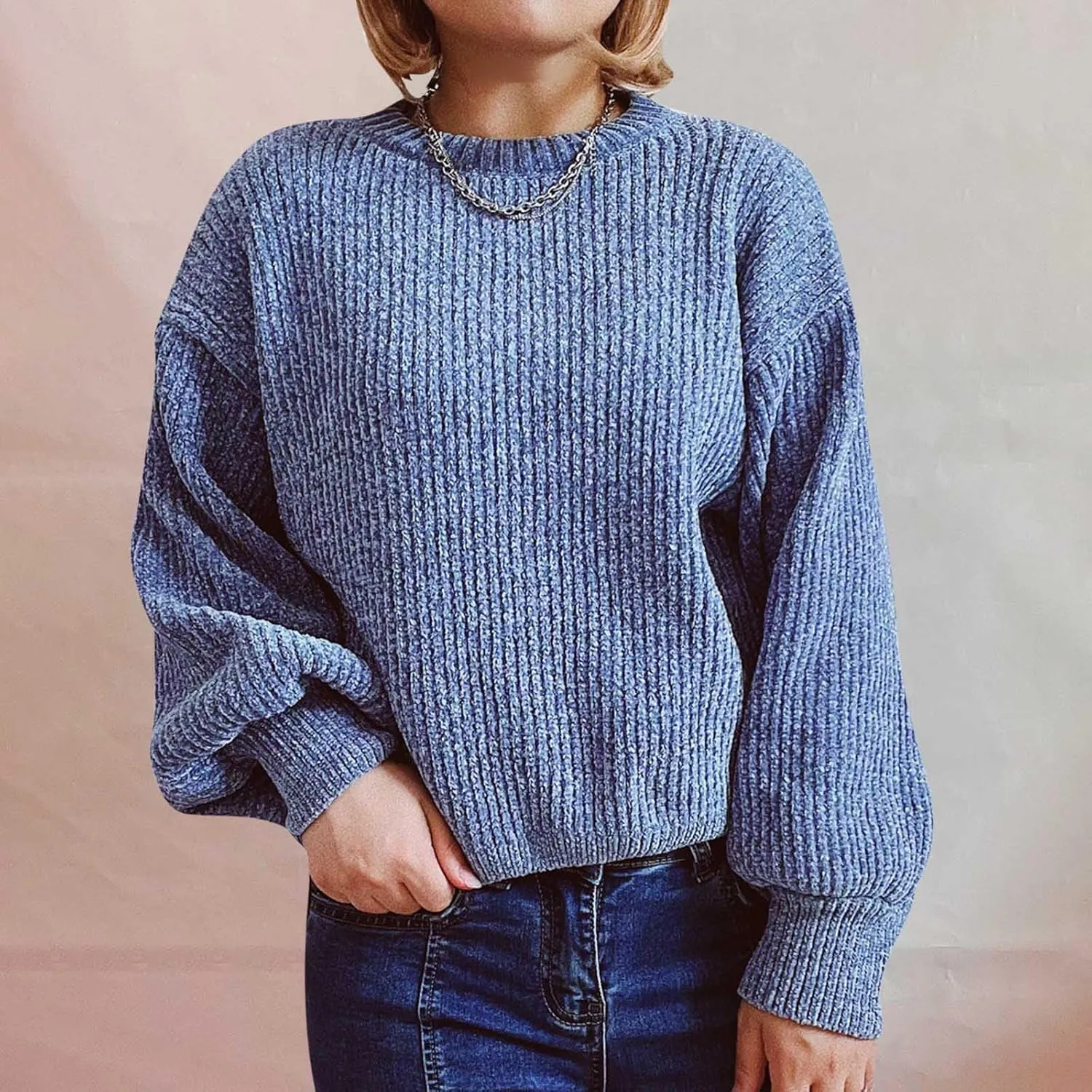 Oversized Sweater for Women Fall Casual Dressy Long Sleeve Sweater Crewneck Cable Knit Sweaters Chunky Warm Pullover