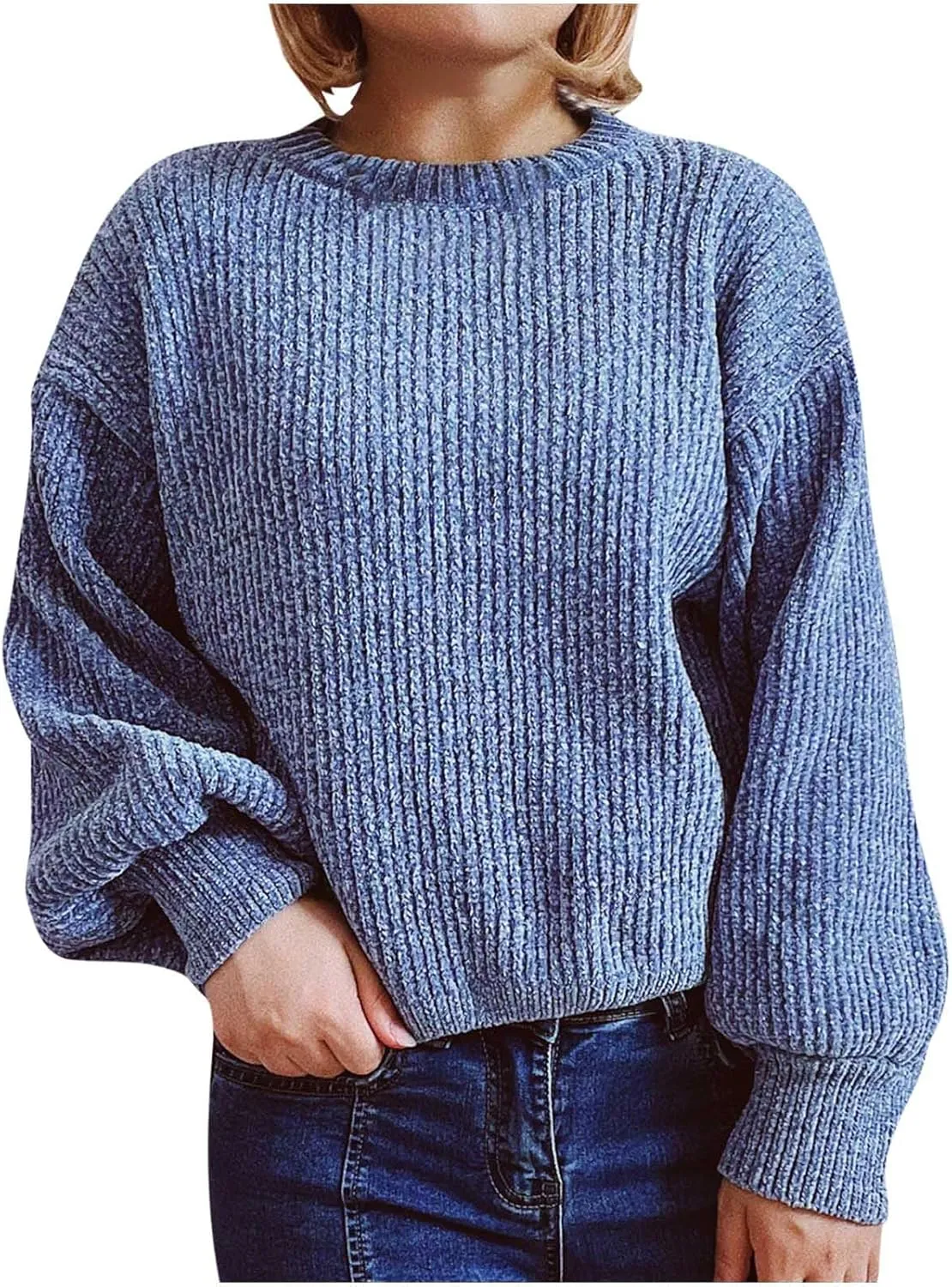 Oversized Sweater for Women Fall Casual Dressy Long Sleeve Sweater Crewneck Cable Knit Sweaters Chunky Warm Pullover