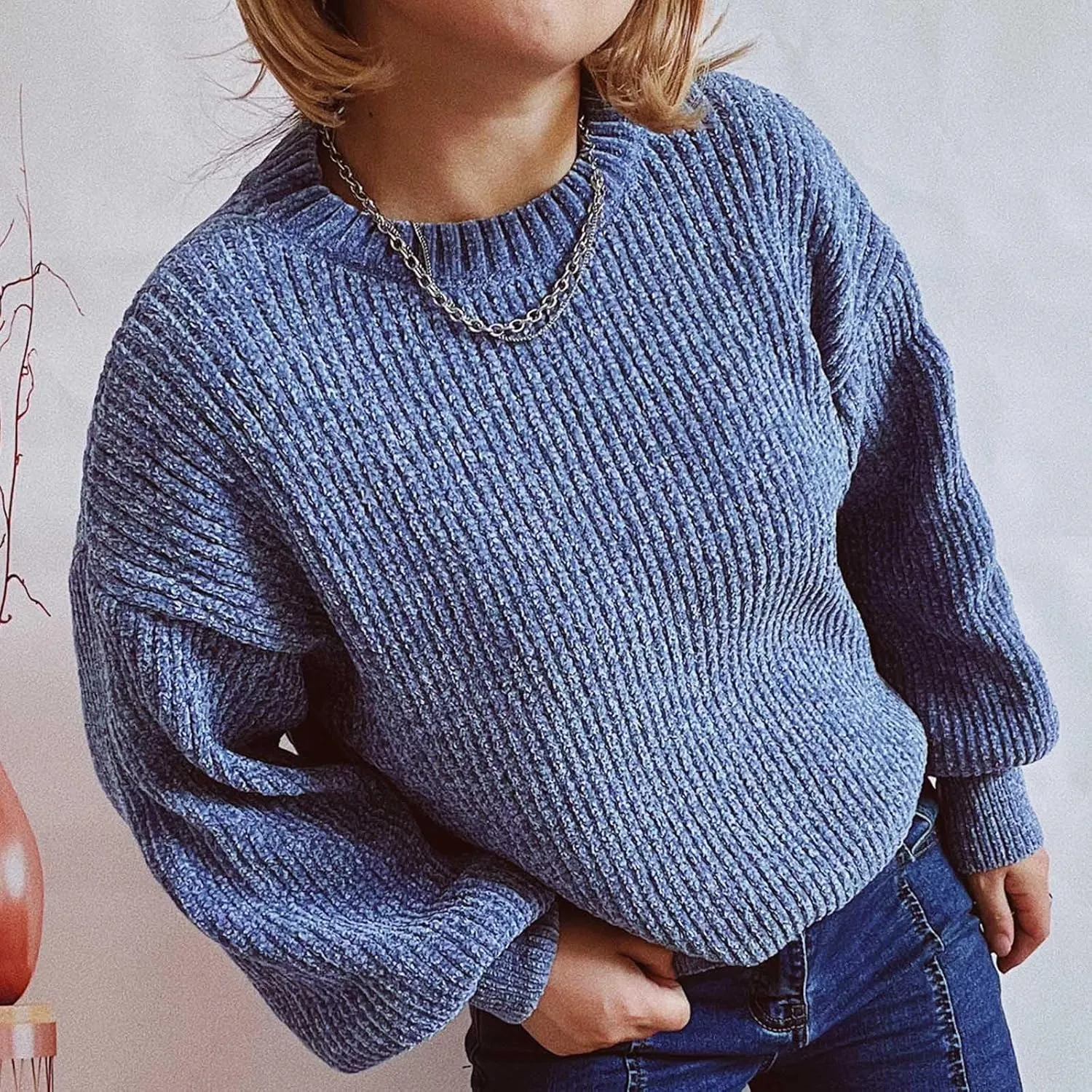 Oversized Sweater for Women Fall Casual Dressy Long Sleeve Sweater Crewneck Cable Knit Sweaters Chunky Warm Pullover