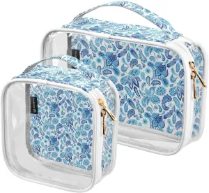 Paisley Indian Floral 2 Pieces Clear Makeup Cosmetic Bags for Traveling Vacation Organizing, Toiletry Bags for Women Men, PVC Waterproof Travel Organizer