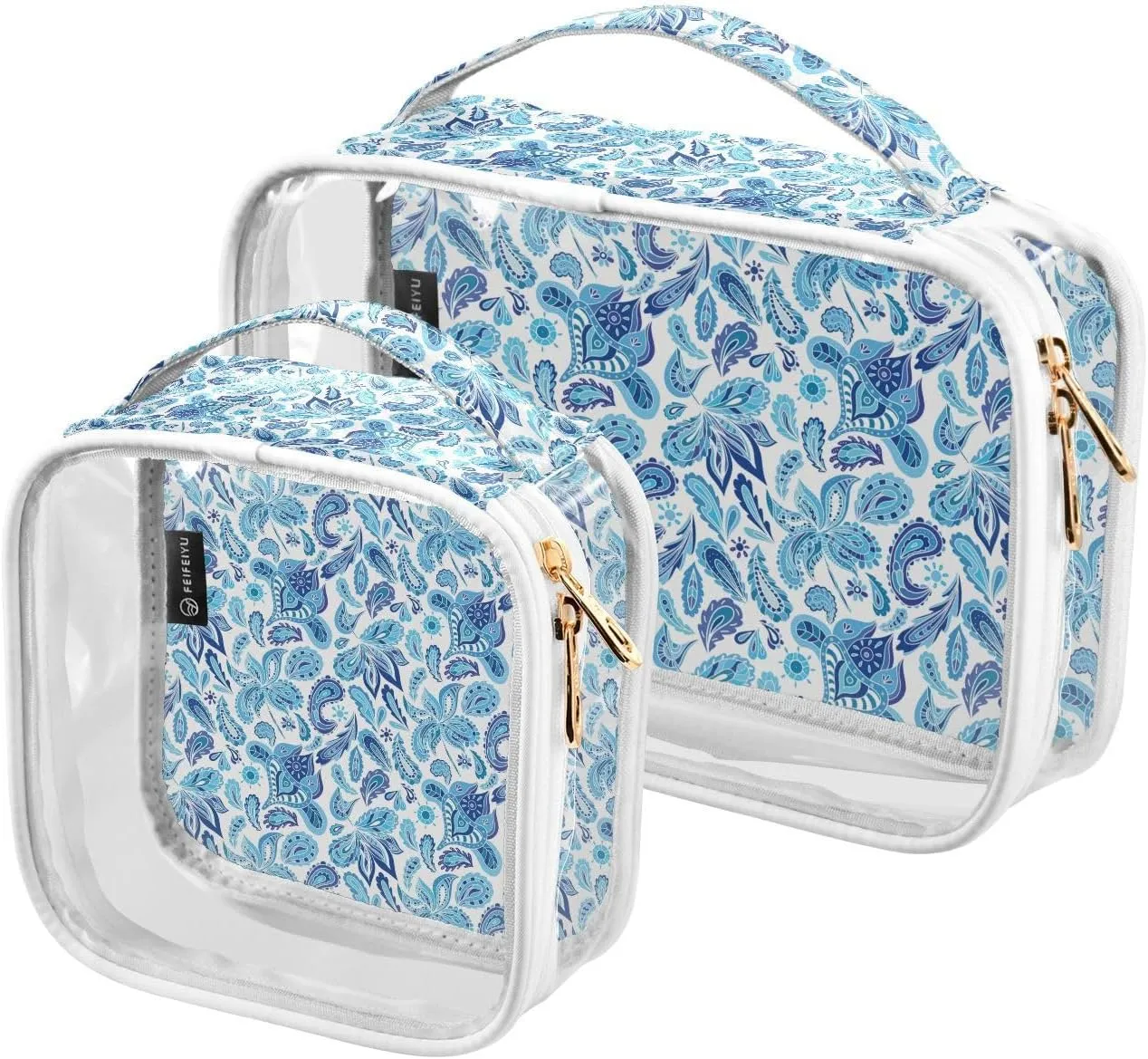 Paisley Indian Floral 2 Pieces Clear Makeup Cosmetic Bags for Traveling Vacation Organizing, Toiletry Bags for Women Men, PVC Waterproof Travel Organizer