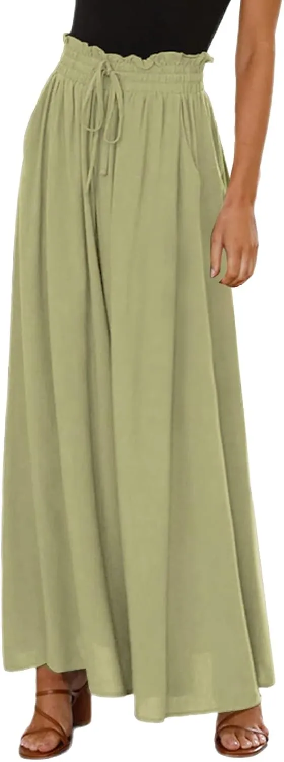 Palazzo Pants for Women High Waist Drawstring Wide Leg Trousers Lightweight Cool Baggy Summer Pants with Pocket 2025