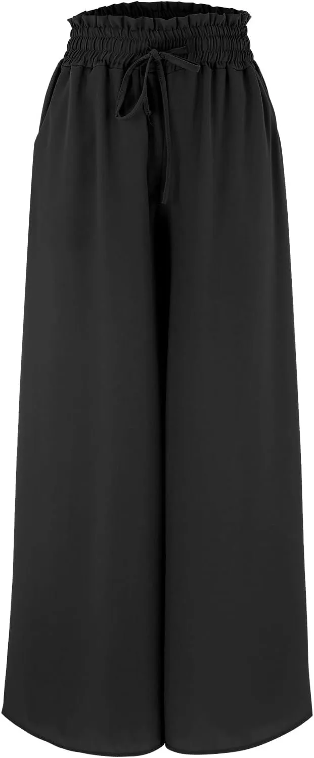 Palazzo Pants for Women High Waist Drawstring Wide Leg Trousers Lightweight Cool Baggy Summer Pants with Pocket 2025