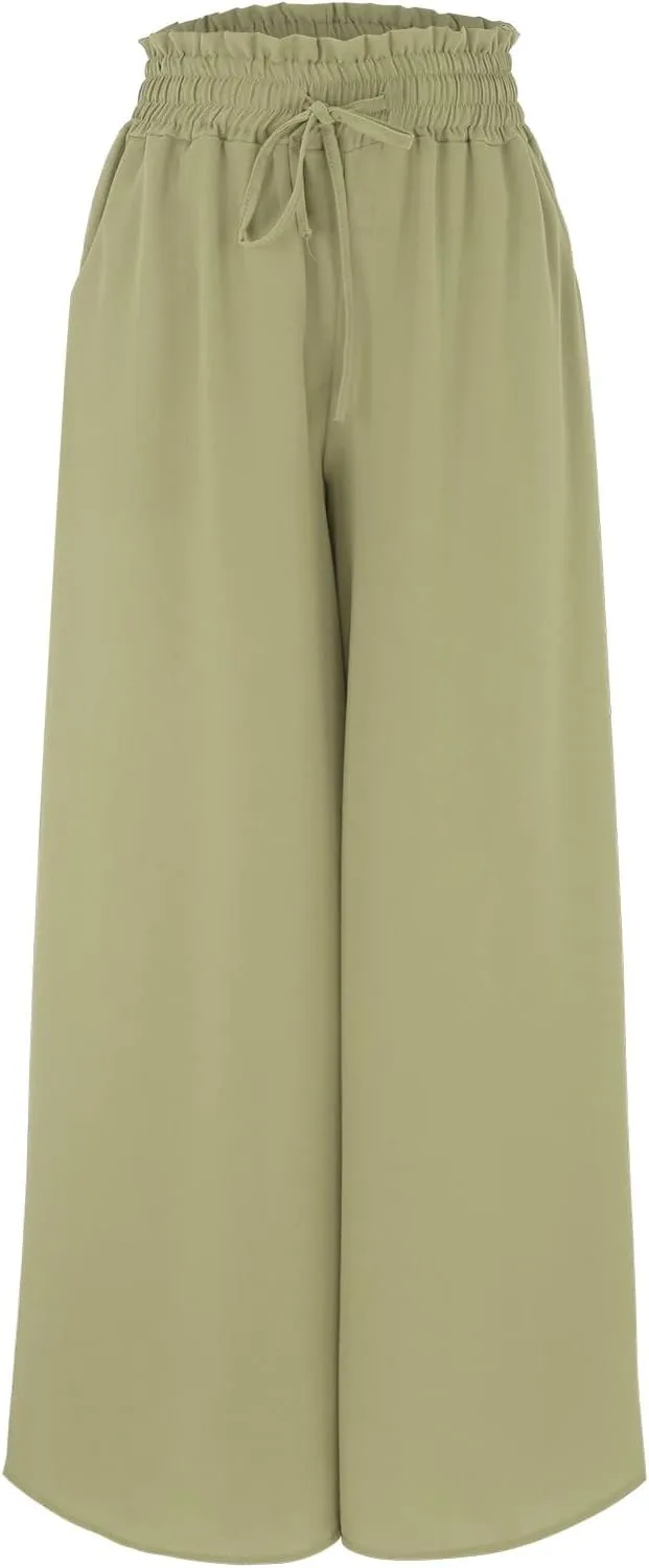 Palazzo Pants for Women High Waist Drawstring Wide Leg Trousers Lightweight Cool Baggy Summer Pants with Pocket 2025