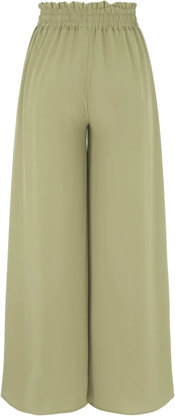 Palazzo Pants for Women High Waist Drawstring Wide Leg Trousers Lightweight Cool Baggy Summer Pants with Pocket 2025