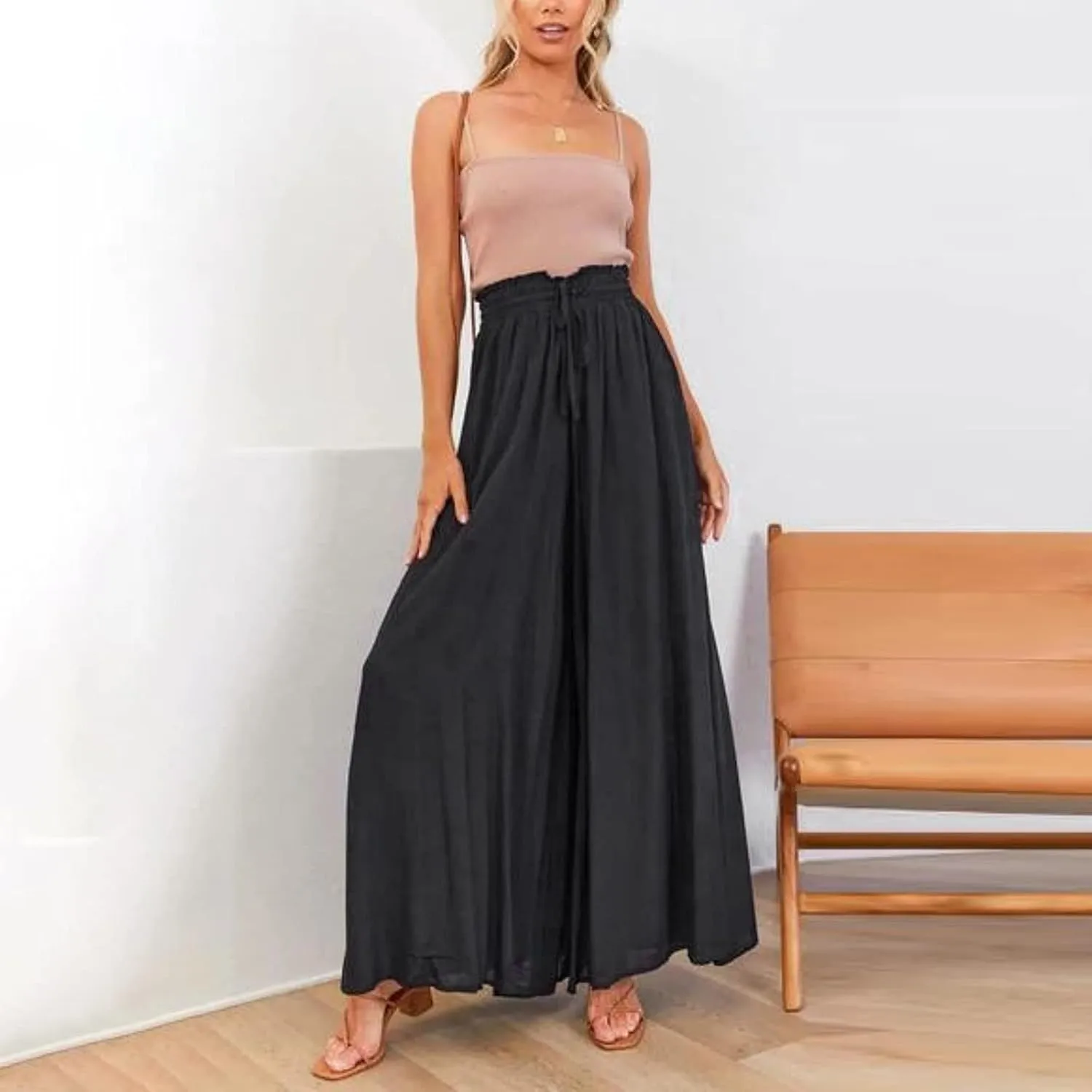 Palazzo Pants for Women High Waist Drawstring Wide Leg Trousers Lightweight Cool Baggy Summer Pants with Pocket 2025